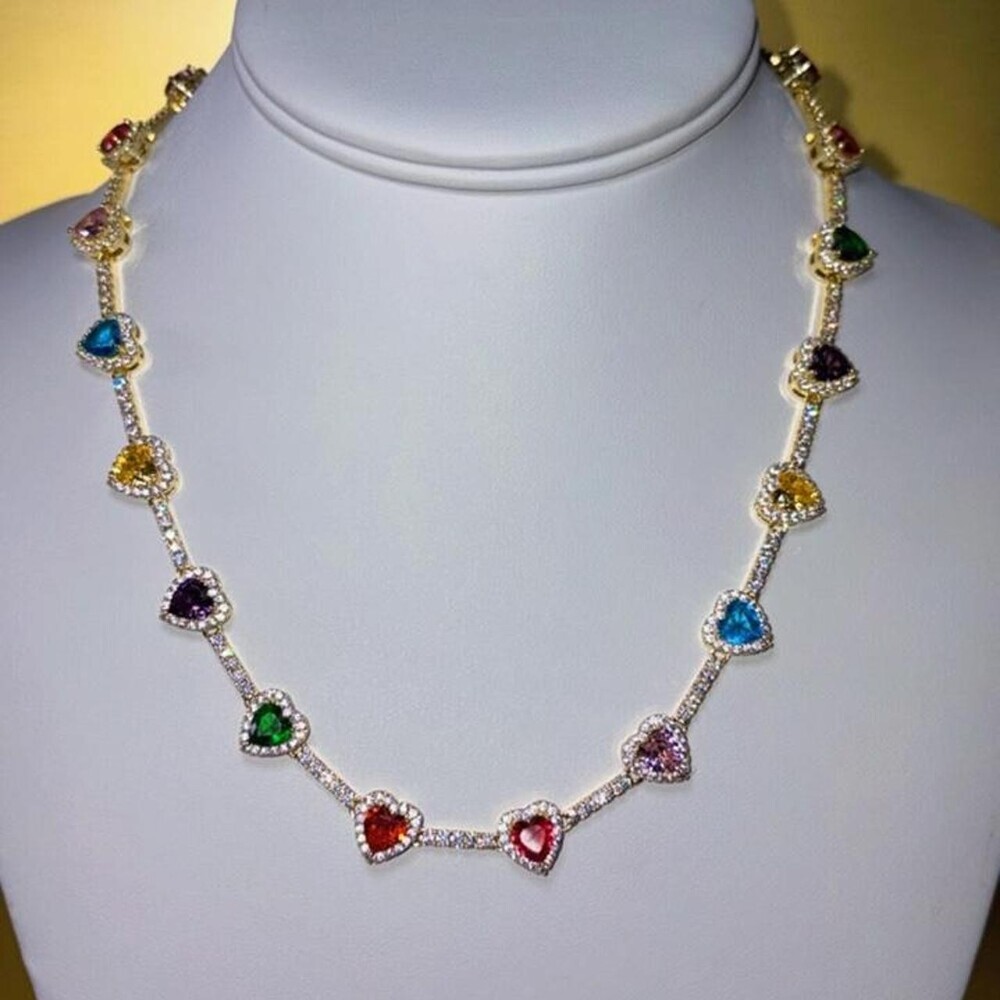 Multicolored Heart Shaped Gemstone Necklace With 92 A 8